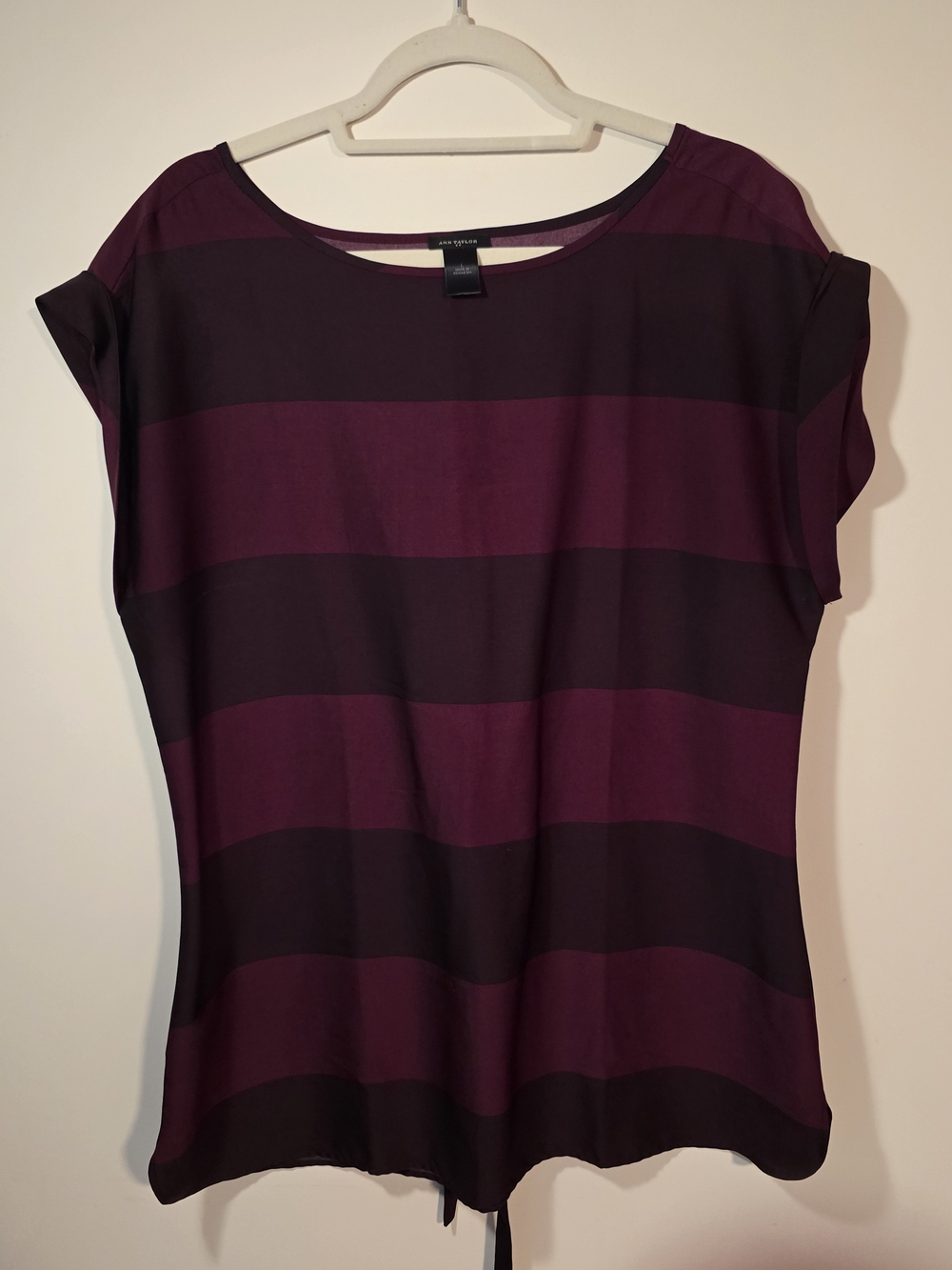 ANN TAYLOR Wide Purple and Dark Purple Striped Short Sleeve Top
